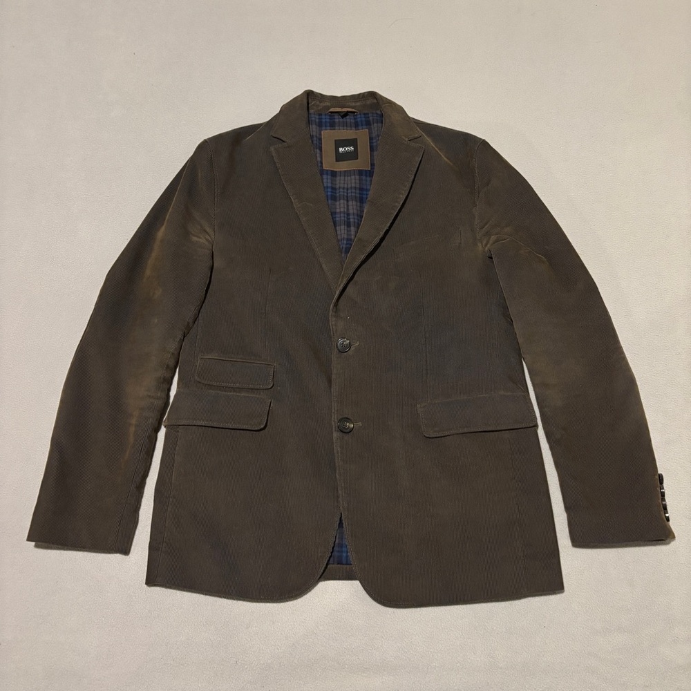 Hugo Boss Blazer Jacket Mens EU 52 XL Brown Preppy Elbow Patches‎ Professional